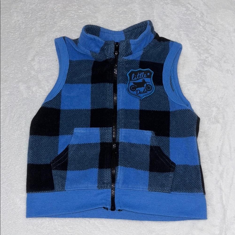 George Blue and Black Checkered fleece motorcycle Vest 12-18 months 🏍️